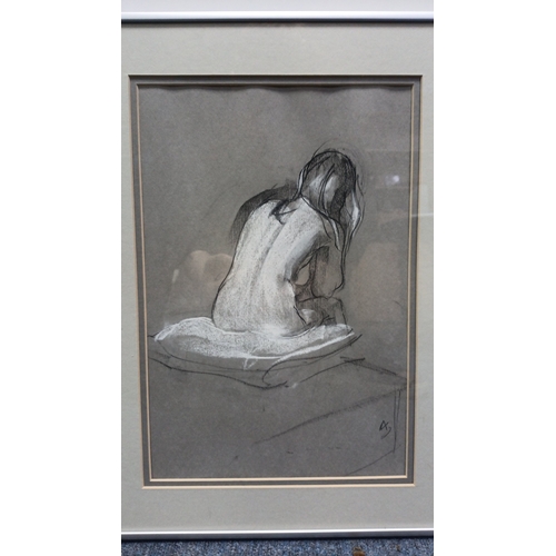 100 - A pair of framed works on paper: an acrylic landscape with trees and distant horizon; and a charcoal... 