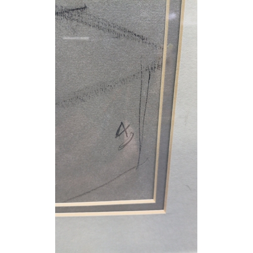 100 - A pair of framed works on paper: an acrylic landscape with trees and distant horizon; and a charcoal... 