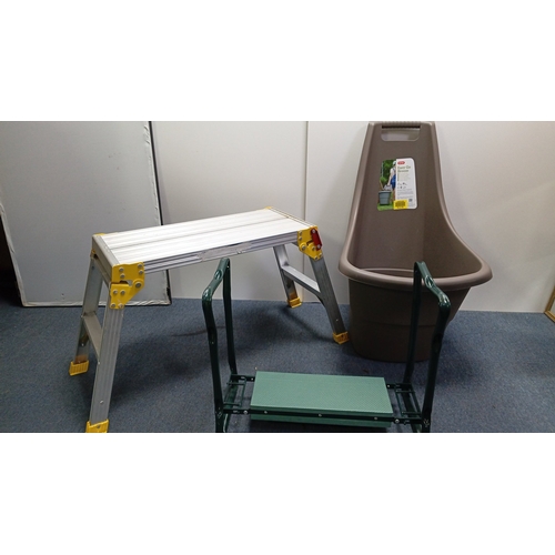 74 - A group of garden and DIY equipment comprising a Keter ‘Easy Go Breeze’ plastic garden cart, a tubul... 