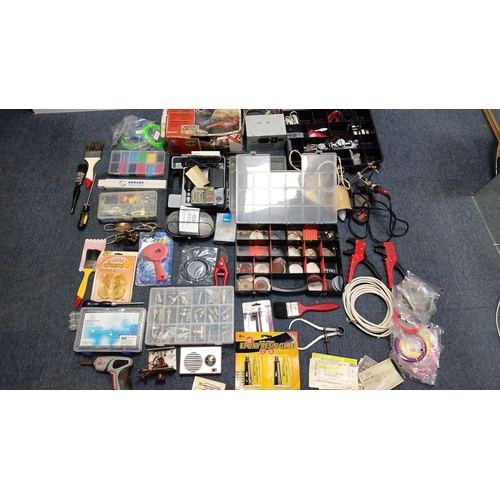 81 - A quantity of hobbyist and workshop accessories including plastic compartment organisers of small fi... 