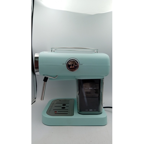 93 - SilverCrest espresso machine, model SEM 1050 A1, in aqua with chrome trim and dial temperature gauge... 