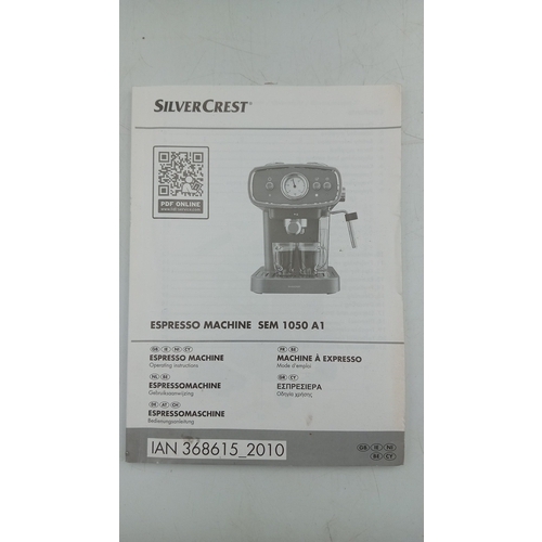 93 - SilverCrest espresso machine, model SEM 1050 A1, in aqua with chrome trim and dial temperature gauge... 