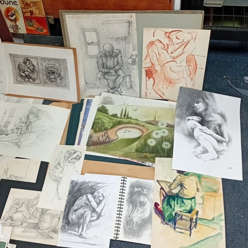 105 - A quantity of 20th century works on paper, predominantly graphite and charcoal studies with occasion... 