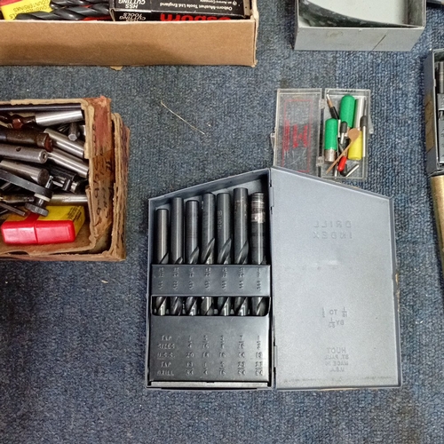 97 - A quantity of machinists’ cutting tools, including boxed twist drill sets, taps and dies, reamers, c... 