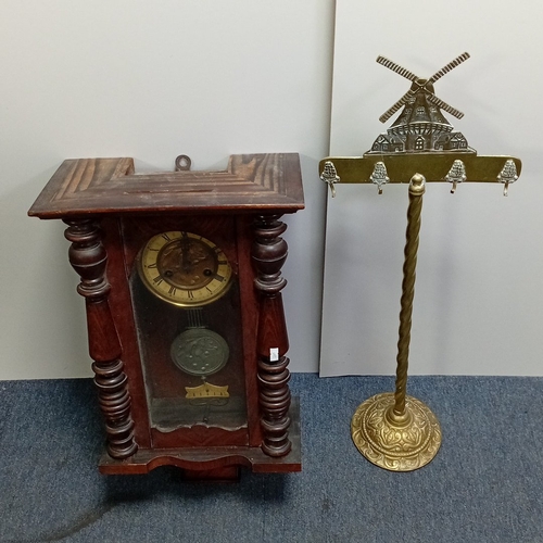 99 - Late 19th century walnut wall clock of architectural form, with barleytwist columns and glazed door ... 