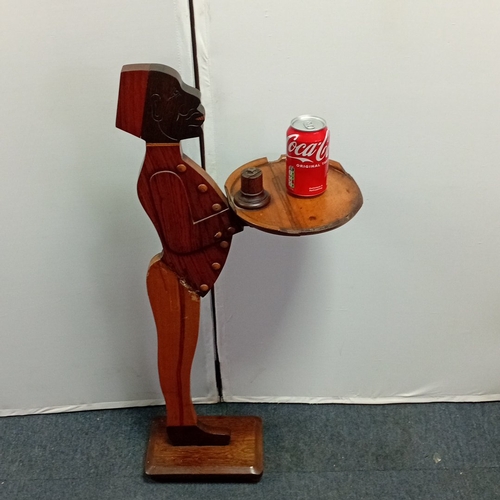 110 - 20th century inlaid wood figural side table in the form of a waiter, with carved polychrome head, bu... 