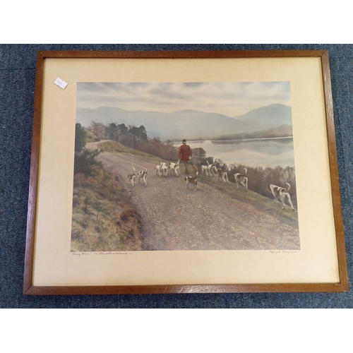 113 - A group of framed works on paper comprising a watercolour landscape with river and overhanging branc... 