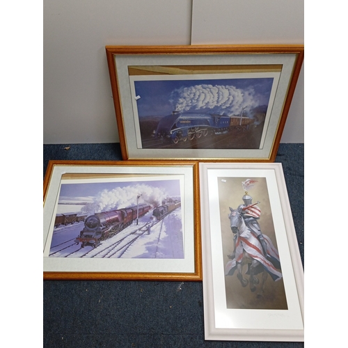 114 - A group of three framed prints, comprising two steam locomotive subjects, Height 23 inches x Width 2... 