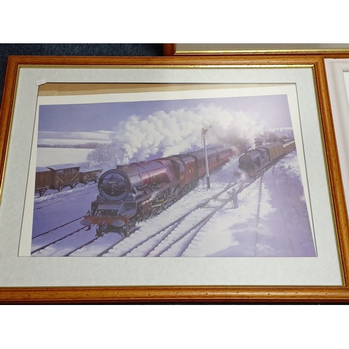 114 - A group of three framed prints, comprising two steam locomotive subjects, Height 23 inches x Width 2... 