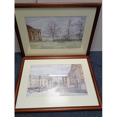 115 - A pair of framed prints depicting neoclassical buildings and landscaped grounds, each signed lower r... 