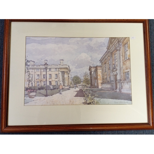 115 - A pair of framed prints depicting neoclassical buildings and landscaped grounds, each signed lower r... 