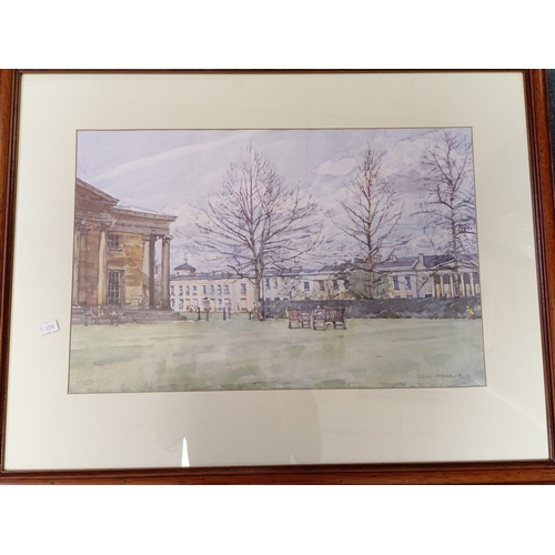 115 - A pair of framed prints depicting neoclassical buildings and landscaped grounds, each signed lower r... 