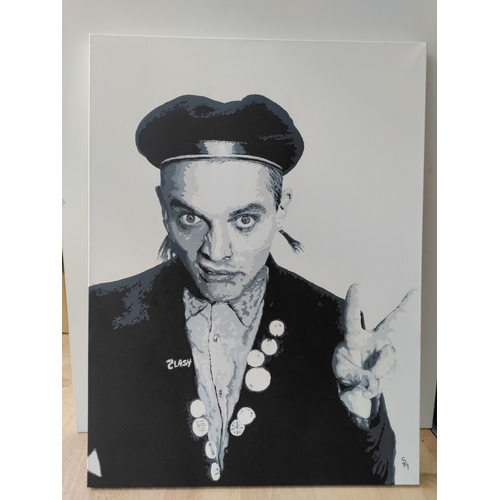 A original acrylic portrait of Rik Mayall in costume from The Young Ones by local artist Stuart Mandry. (Height 32 inches x Width 24 inches)