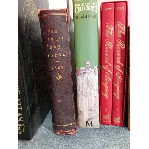 30 - A group of various books, including National Geographic Family Reference Atlas, The Girl’s Own Paper... 