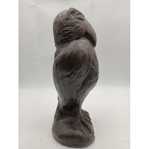 252 - A Wally Bird Style patinated bronze grotesque bird after Martin Brothers. Height 10 1/2 inches.