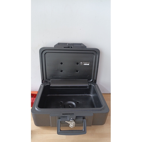1 - A group of workshop instruments and accessories, including a SentrySafe 1100 lockbox with keys, Merc... 