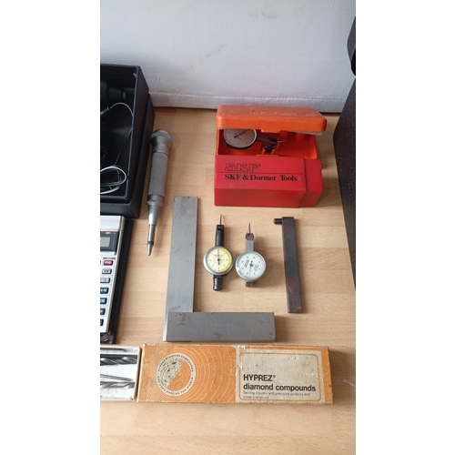 1 - A group of workshop instruments and accessories, including a SentrySafe 1100 lockbox with keys, Merc... 