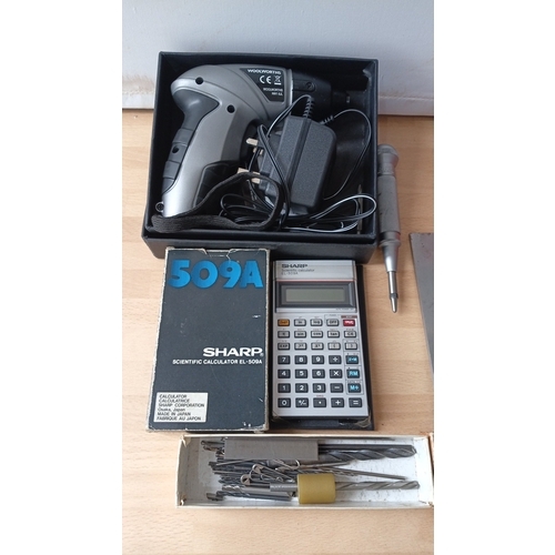 1 - A group of workshop instruments and accessories, including a SentrySafe 1100 lockbox with keys, Merc... 