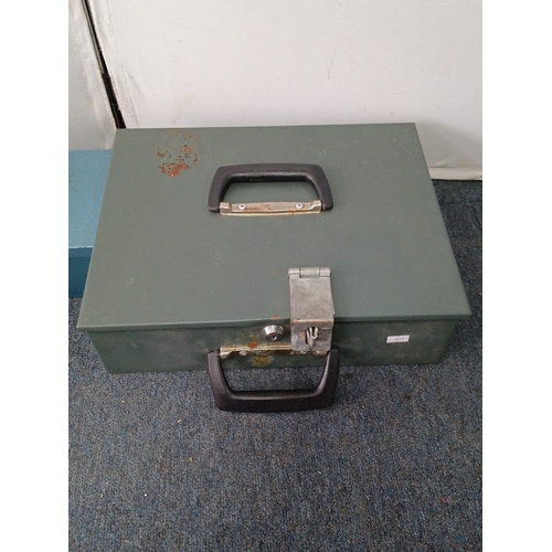2 - A group of mid-20th century cash-handling accessories comprising three painted-metal lockable cash b... 