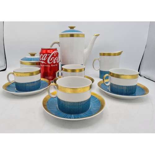 3 - A vintage Jaroina/Karolina Art Deco style Coffee Set for 4. Displays a stylish striped cyan blue and... 