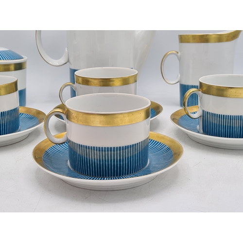 3 - A vintage Jaroina/Karolina Art Deco style Coffee Set for 4. Displays a stylish striped cyan blue and... 