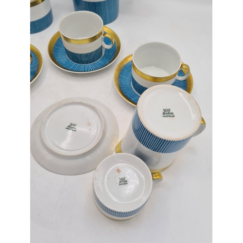 3 - A vintage Jaroina/Karolina Art Deco style Coffee Set for 4. Displays a stylish striped cyan blue and... 