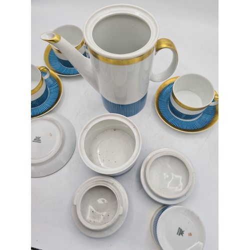 3 - A vintage Jaroina/Karolina Art Deco style Coffee Set for 4. Displays a stylish striped cyan blue and... 