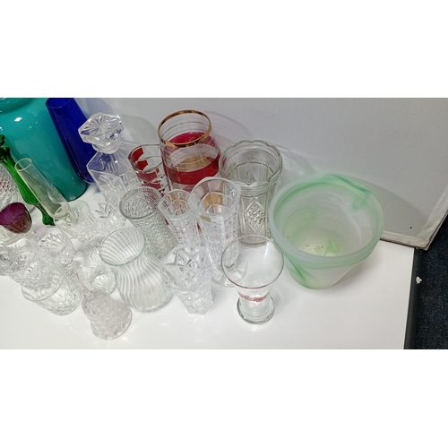 7 - A quantity of mixed decorative glass and tablewares including cut-glass tumblers and goblets, a face... 