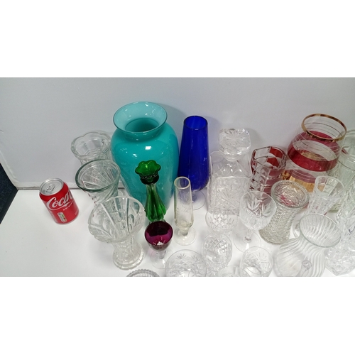 7 - A quantity of mixed decorative glass and tablewares including cut-glass tumblers and goblets, a face... 