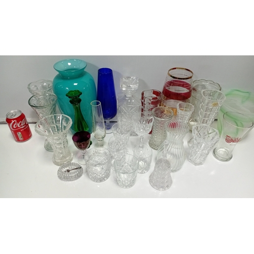 7 - A quantity of mixed decorative glass and tablewares including cut-glass tumblers and goblets, a face... 