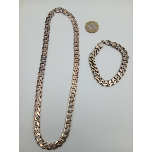 379 - A stamped 925 silver cuban link bracelet (Length 8.5 inches) and necklace (Length 20 inches). Weight... 