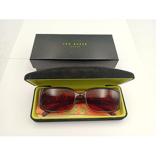 48 - Ted Baker London prescription sunglasses, red lenses and crocodile skin arms