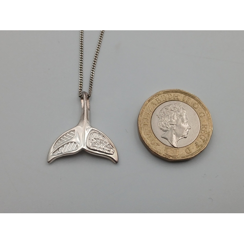 A stamped 925 silver Whale tail necklace. Length 18 inches.