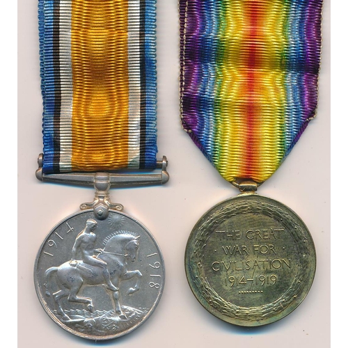 19 - First World War BWM & Victory medal to L-8402 Pte (Private) William A Ledger, with copied MIC. 17th ... 