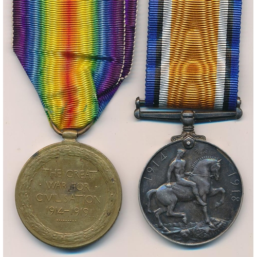 20 - First World War BWM & Victory medal to 84351 Pte (Private) Mark Kurasch, with copied MIC. Duke of Ca... 