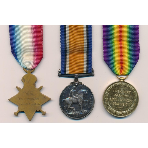 2 - First World War 1914 Star trio to 10174 Pte (Private) Fred K Bannister, with copied MIC. York and La... 