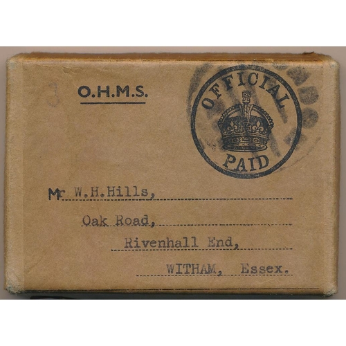 37 - The Defence medal 1939-45. In O.H.M.S Official Paid box addressed to Mr W.H. Hills.