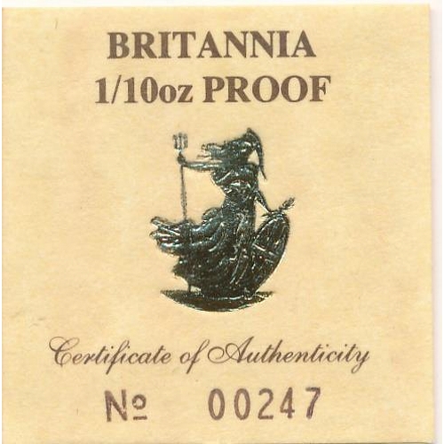 195 - 1987 £10 Britannia gold proof, in box of issue with certificate number 00247, issued by The Royal Mi... 