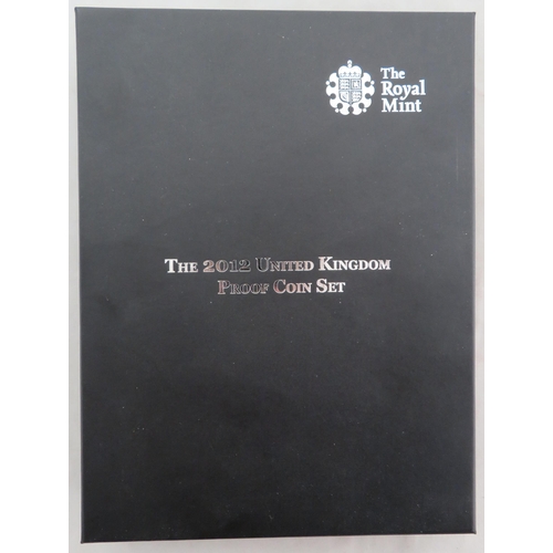 236 - 2012 UK proof set of ten coins by The Royal Mint, black book edition with box, aFDC with some light ... 