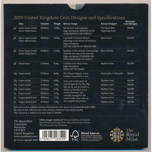 229 - 2009 UK uncirculated coin set by The Royal Mint, including Kew Gardens 50p, complete with slip case ... 