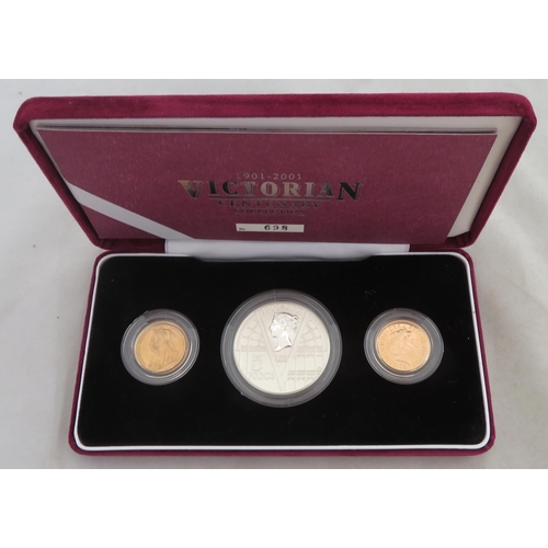 177 - 1901 - 2001 Victorian Centenary collection, set of 3 by The Royal Mint, with 1901 sovereign fine, 20... 