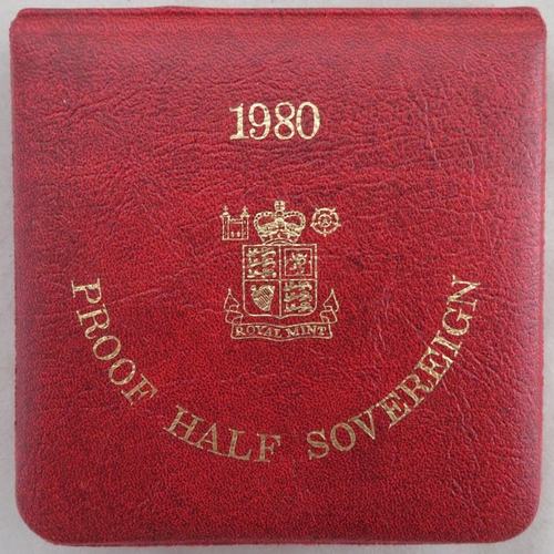 193 - 1980 gold proof half sovereign by The Royal Mint, in box of issue, with certificate and outer card b... 