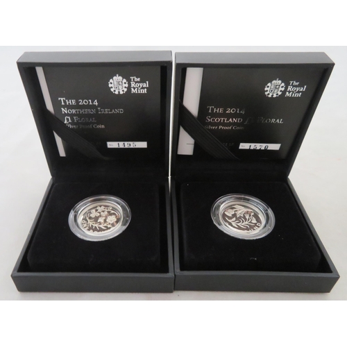 238 - The Floral UK £1 Coin set of four silver proofs FDC issued by The Royal Mint, in boxes of issue with... 