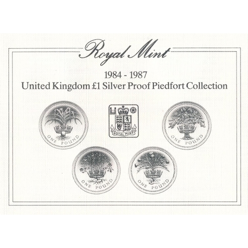 212 - 1984-1987 UK £1 silver proof piedfort set of 4 FDC, issued by The Royal Mint, in case of issue with ... 