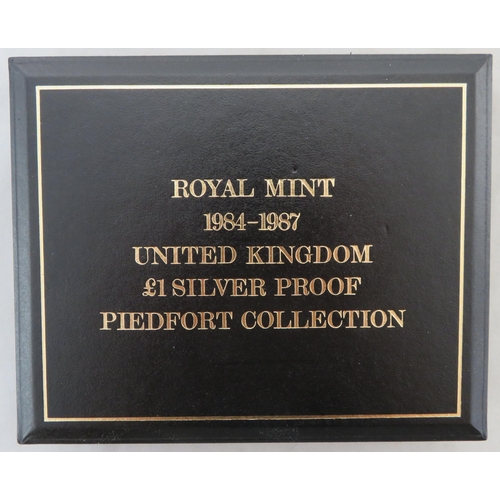 212 - 1984-1987 UK £1 silver proof piedfort set of 4 FDC, issued by The Royal Mint, in case of issue with ... 