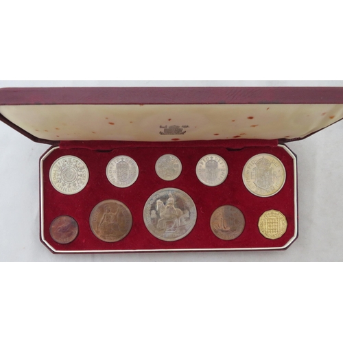 159 - 1953 UK proof cased set of ten coins (crown to farthing), in case of issue with 