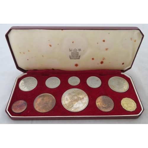 159 - 1953 UK proof cased set of ten coins (crown to farthing), in case of issue with 