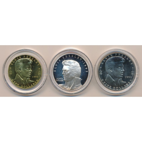 329 - Marshall Islands - 1993 Elvis Presley commemorative three coin set with $50 one ounce silver proof F... 