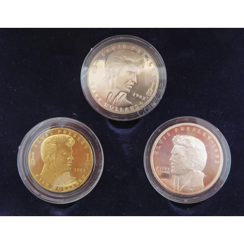 329 - Marshall Islands - 1993 Elvis Presley commemorative three coin set with $50 one ounce silver proof F... 