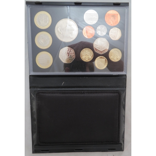 234 - 2011 UK deluxe proof cased set of fourteen coins FDC, black leather edition, including booklet, some... 